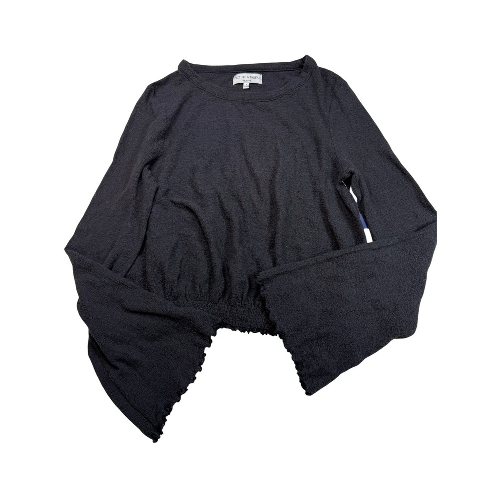 Texture & Thread Madewell Top Small Black Bell Sleeve‎ Blouse Cotton